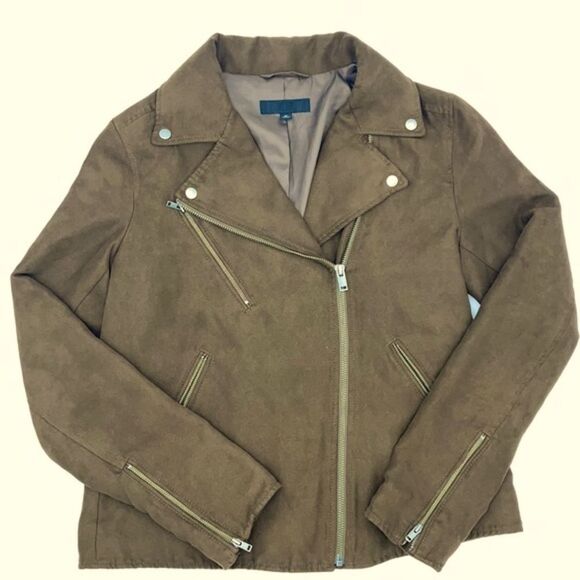 UNIQLO | Brown Faux Suede Moto Jacket | Size XS - Picture 1 of 7